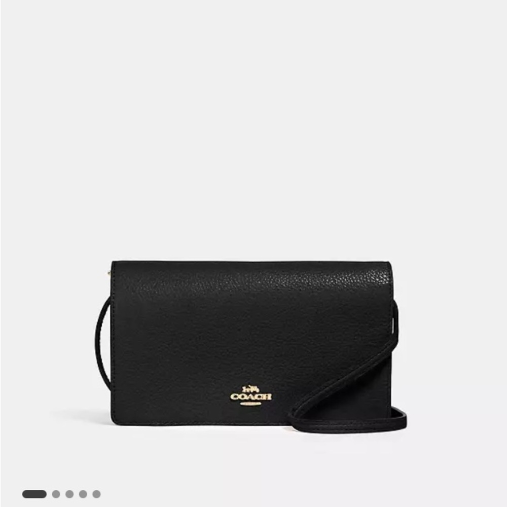 Navy Coach polished pebble leather bag. 9 1/4" (L) × 8 3/4" (H) × 4 1/4" (W)